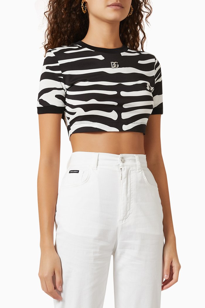 

Crop T-shirt in Zebra-print Jersey, Black