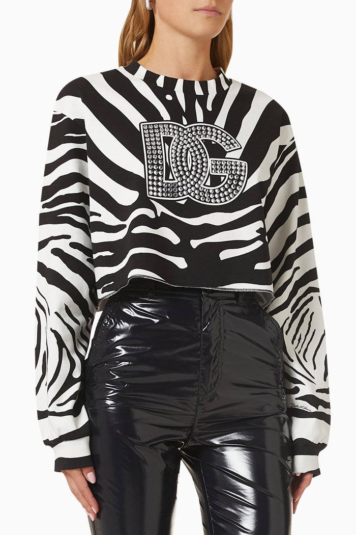 

Zebra-print Embellished-logo Crop Sweatshirt, Black