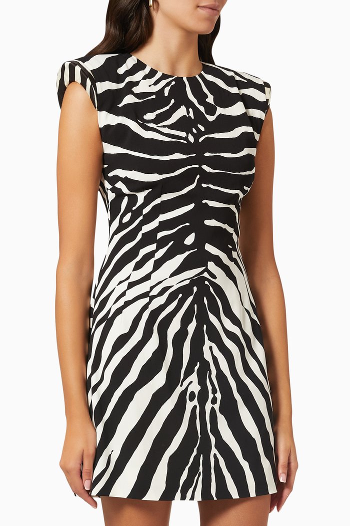 

Zebra Print Mini Dress in Viscose Cady, Black