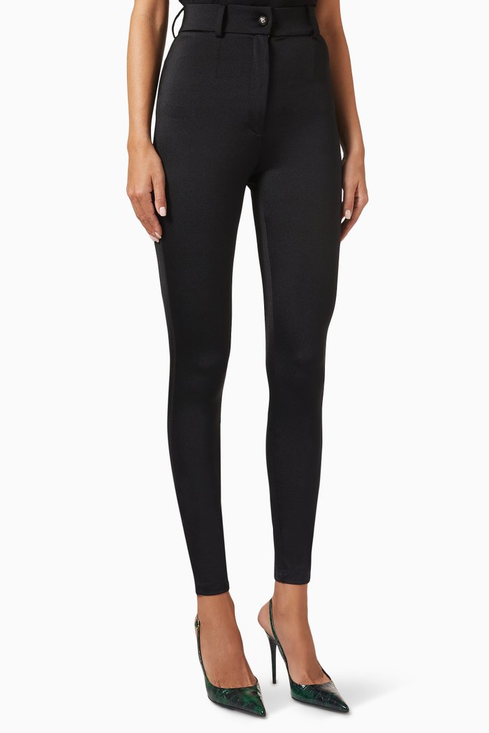 

High-waist Pants in Jersey, Black