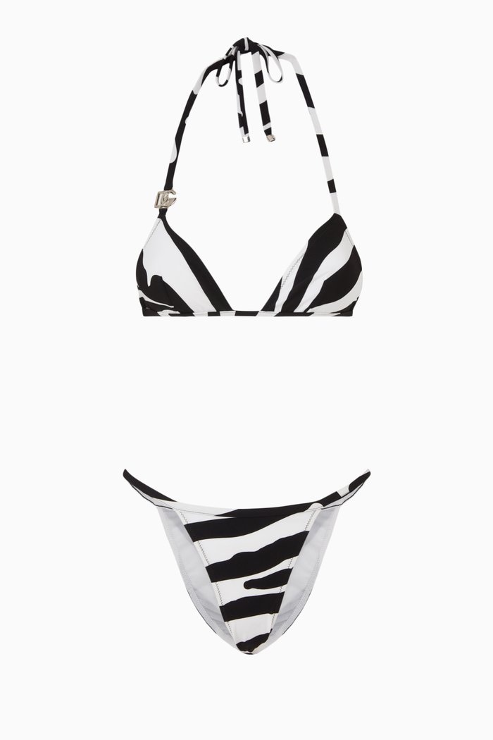 

Zebra Print Triangle Bikini in Stretch Nylon, Black