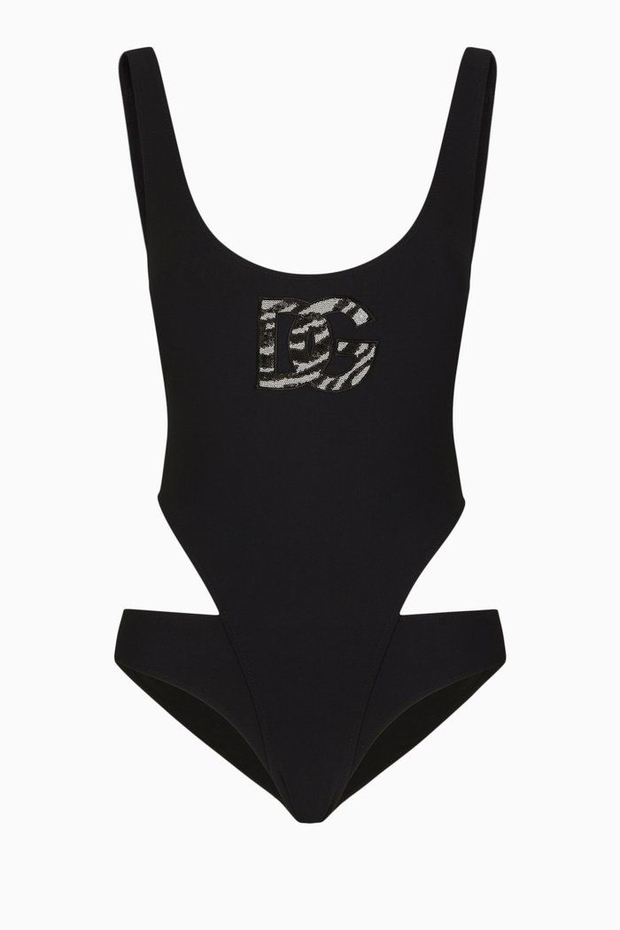

Racing Cut-out Swimsuit in Stretch Nylon, Black