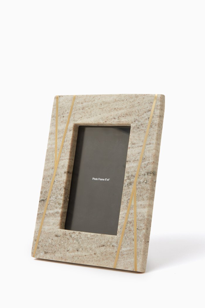 

Small Marble Photo Frame with Golden Inlay, Grey