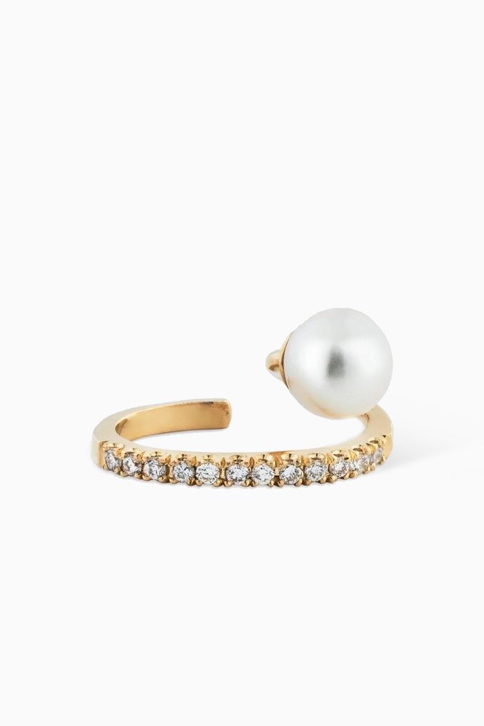 

Floating Pearl Diamond Single Earcuff in 14kt Gold, White