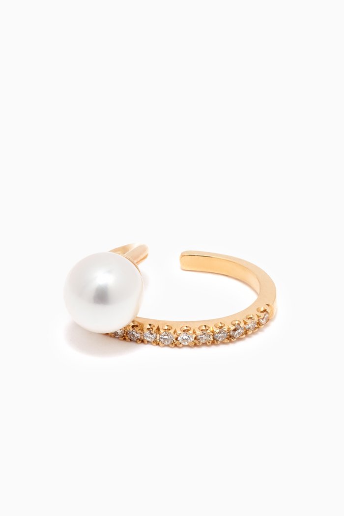 

Floating Pearl Vertical Diamond Line Single Earcuff in 14kt Yellow Gold