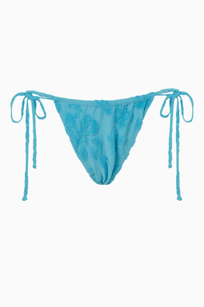 Tia String Bikini Bottoms in Terry Jacquard, Blue