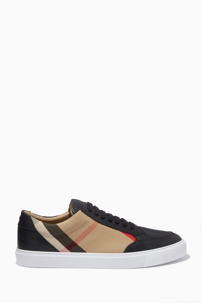 

Salmond Check Top Sneakers in Grainy Leather, Black