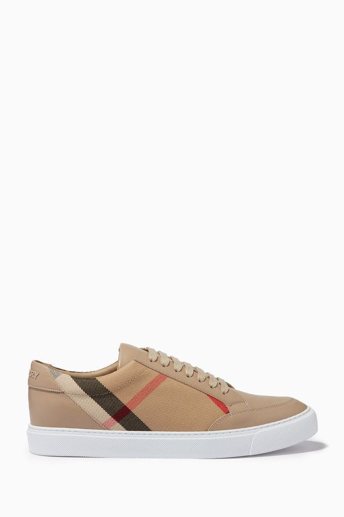 

Salmond Check Top Sneakers in Grainy Leather, Neutral