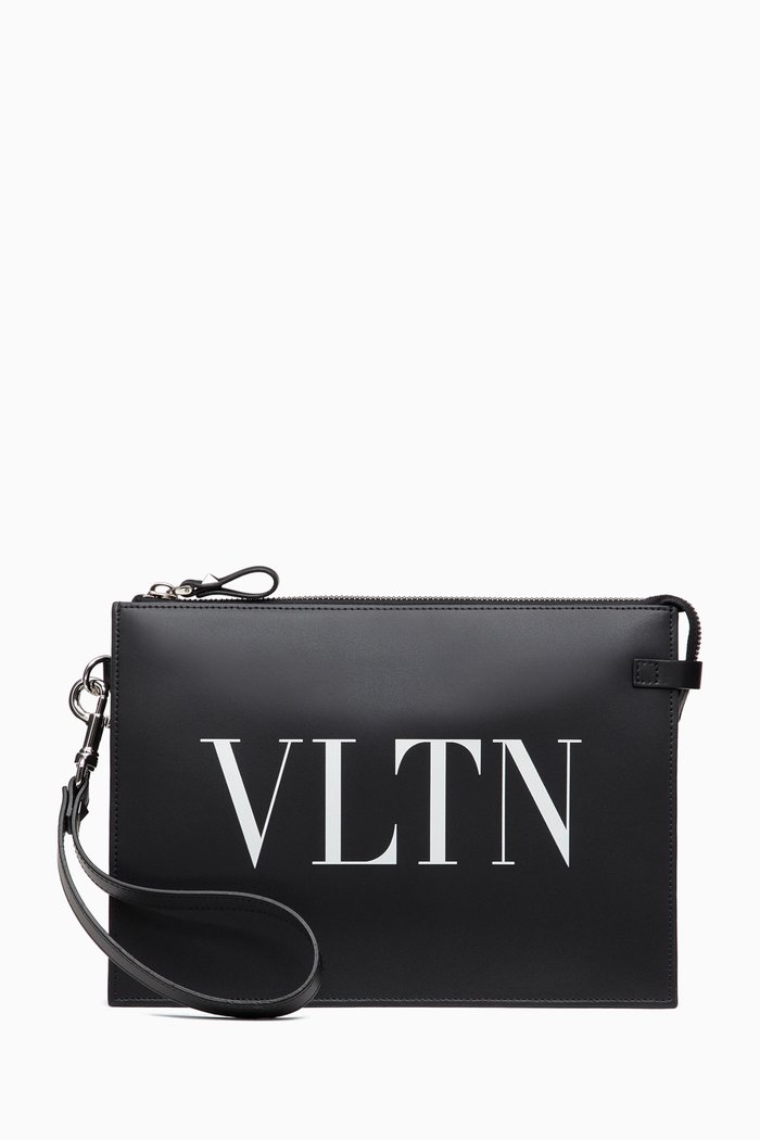 

VLTN Zip Pouch in Leather, Black