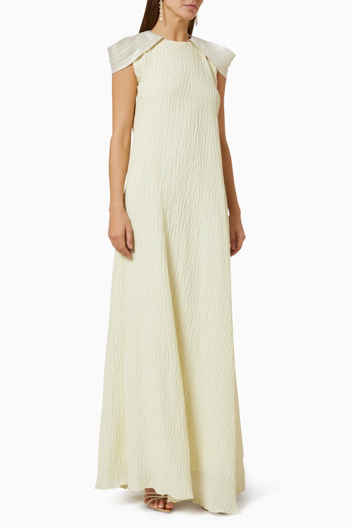 

Easa Embroidered Maxi Dress in Seersucker, Yellow