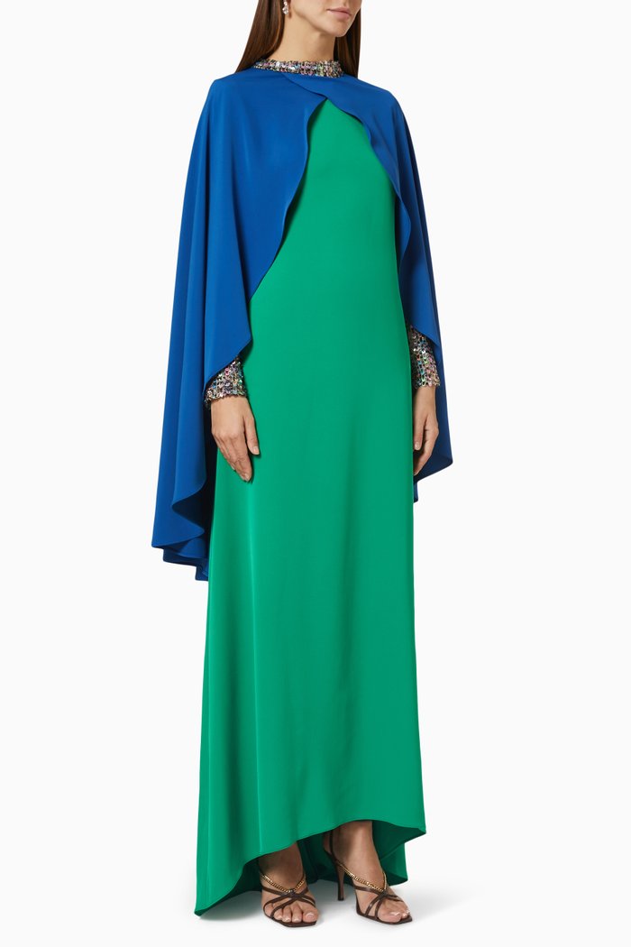 

Kiara Colourblock Sequin Cape Maxi Dress, Green