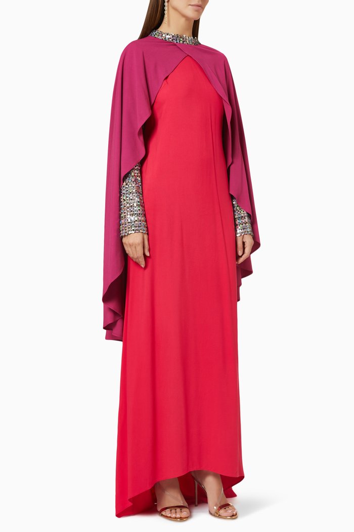 

Kiara Colourblock Sequin Cape Maxi Dress, Pink