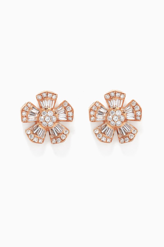 Fleur Medium Diamond Stud Earrings in 18kt Rose Gold