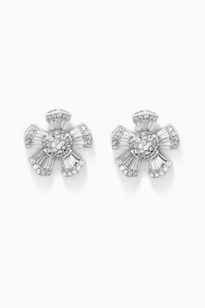 

Fleur Diamond Stud Earrings in 18kt White Gold, Silver