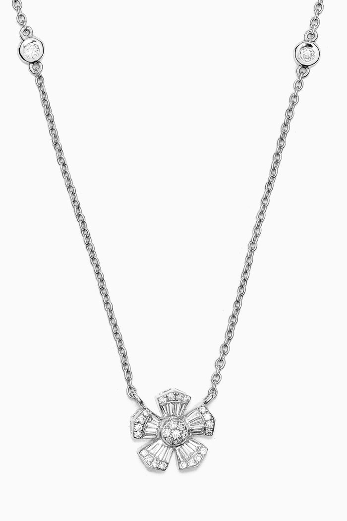 

Fleur Mini Diamond Necklace in 18kt White Gold, Silver