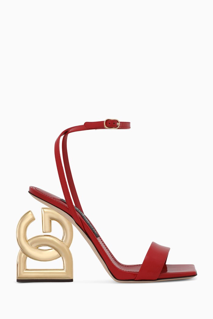 

Square Toe Sandals in Calfskin Leather, Red