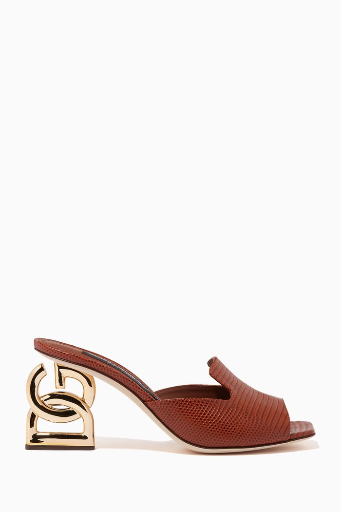

DG Mule Heel Sandals in Iguana-print Leather, Brown