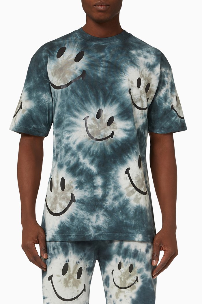 Smiley Tie-Dye T-shirt in Cotton, Black
