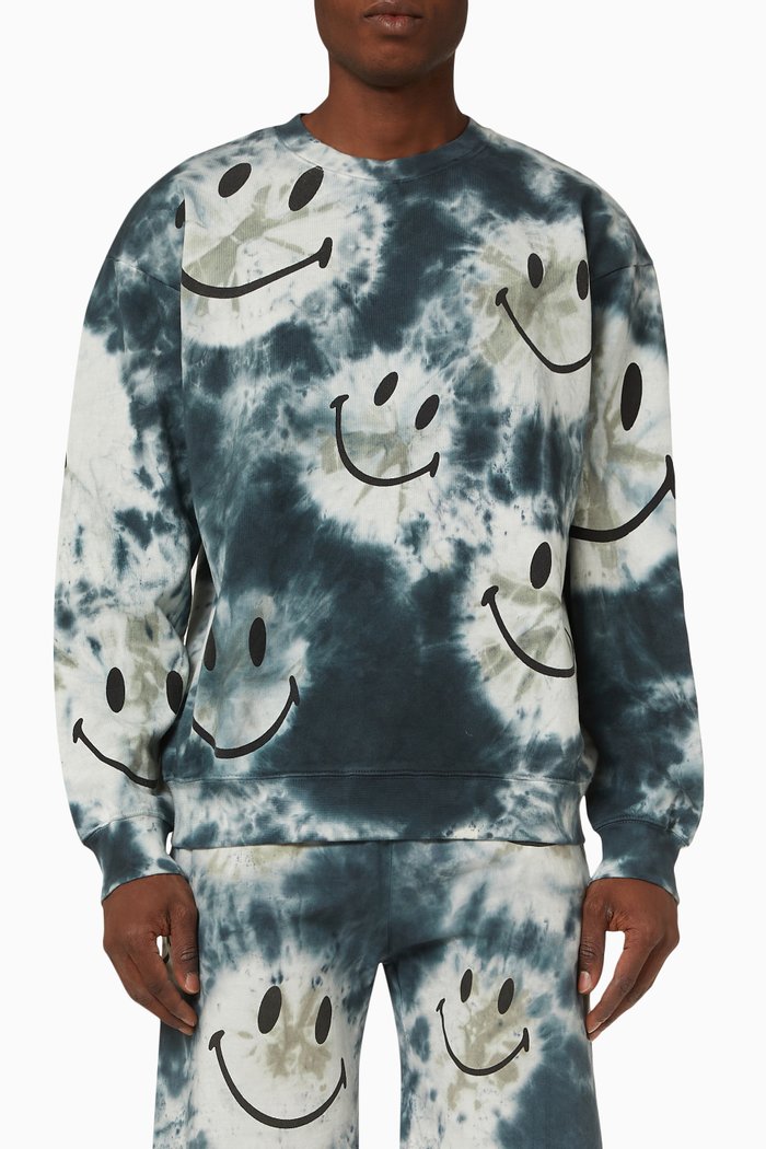 

Smiley Tie-Dye Sweatshirt in Cotton, Black