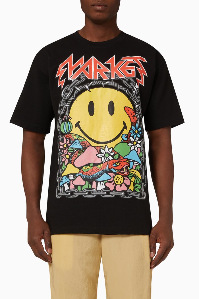 

Smiley Print T-shirt in Cotton, Black