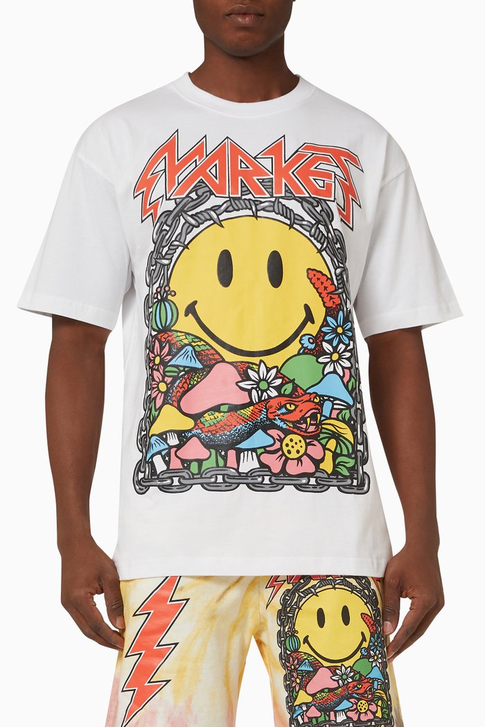 

Smiley Print T-shirt in Cotton, White