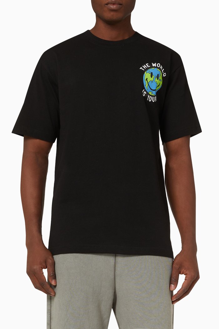 

Smiley Print T-shirt in Cotton, Black