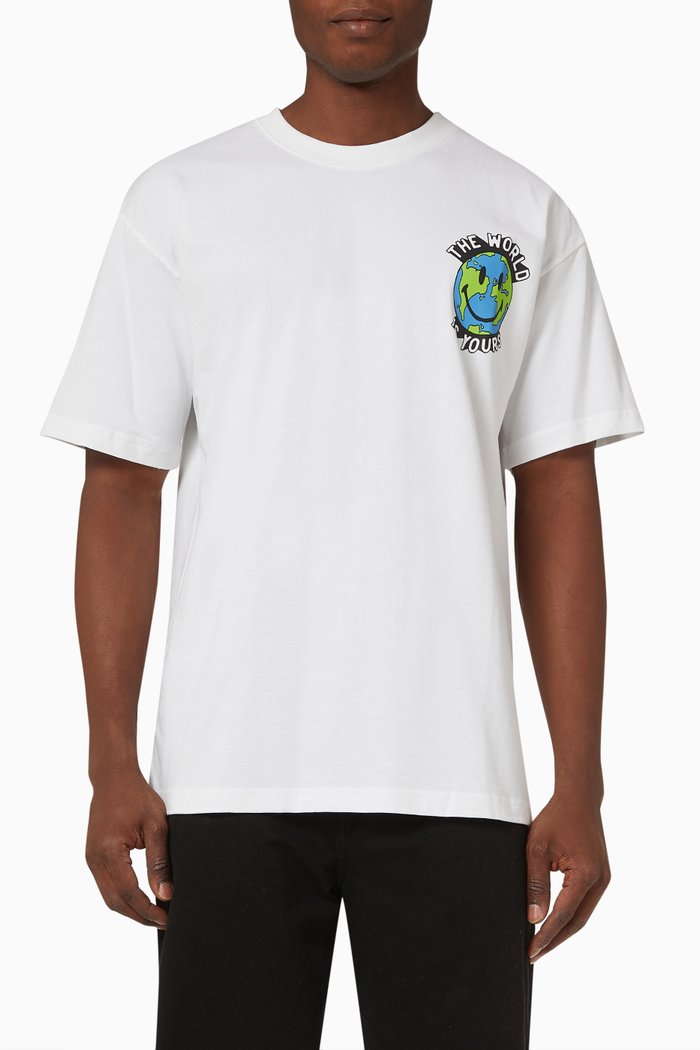 

Smiley Print T-shirt in Cotton, White