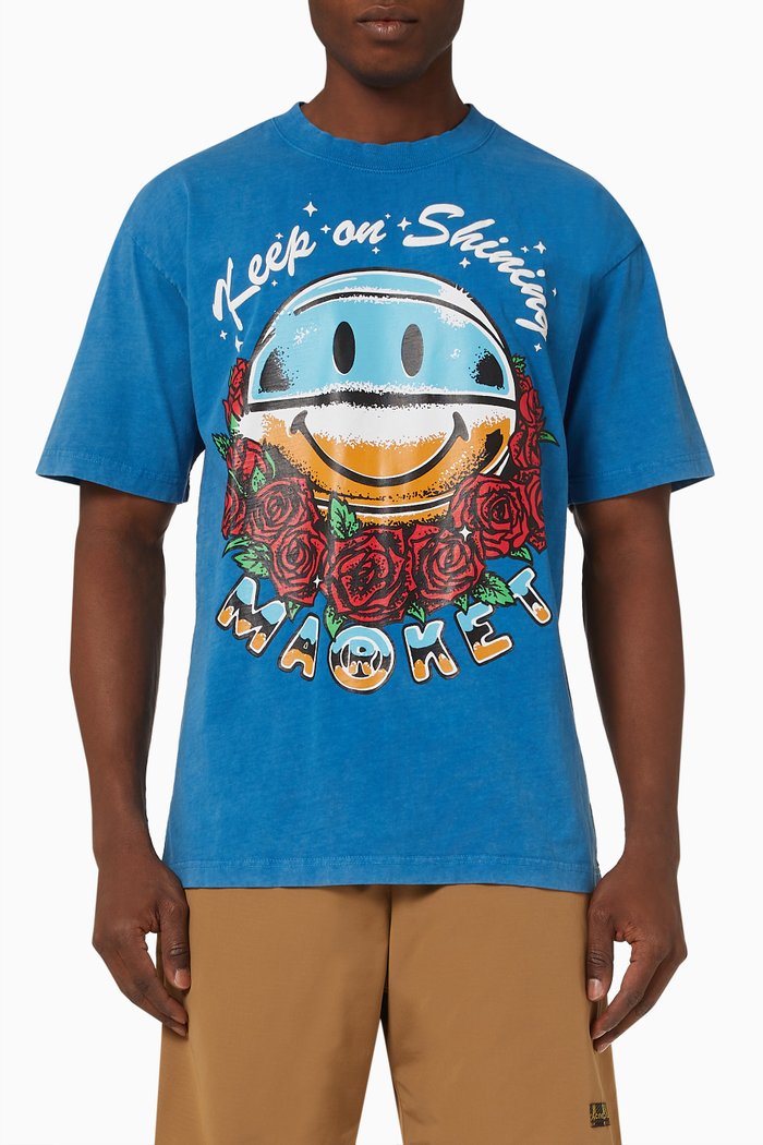 

Smiley Print T-shirt in Cotton, Blue