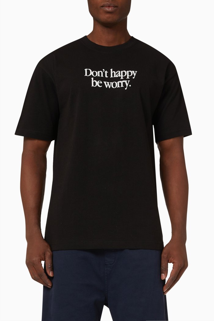

Smiley Print T-shirt in Cotton, Black