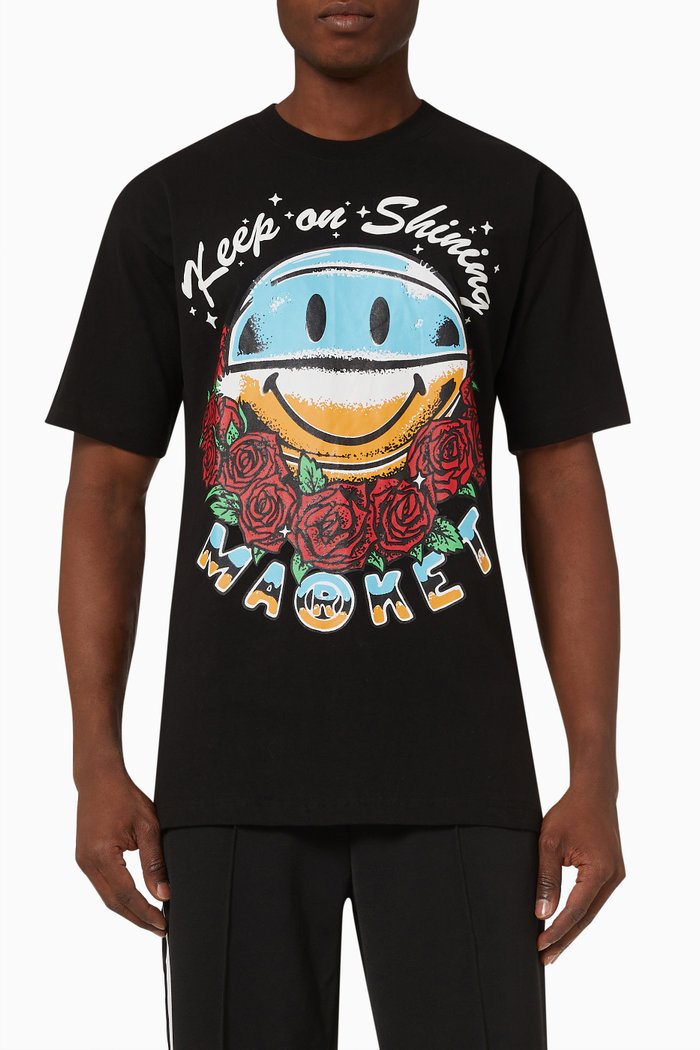 

Smiley Print T-shirt in Cotton, Black