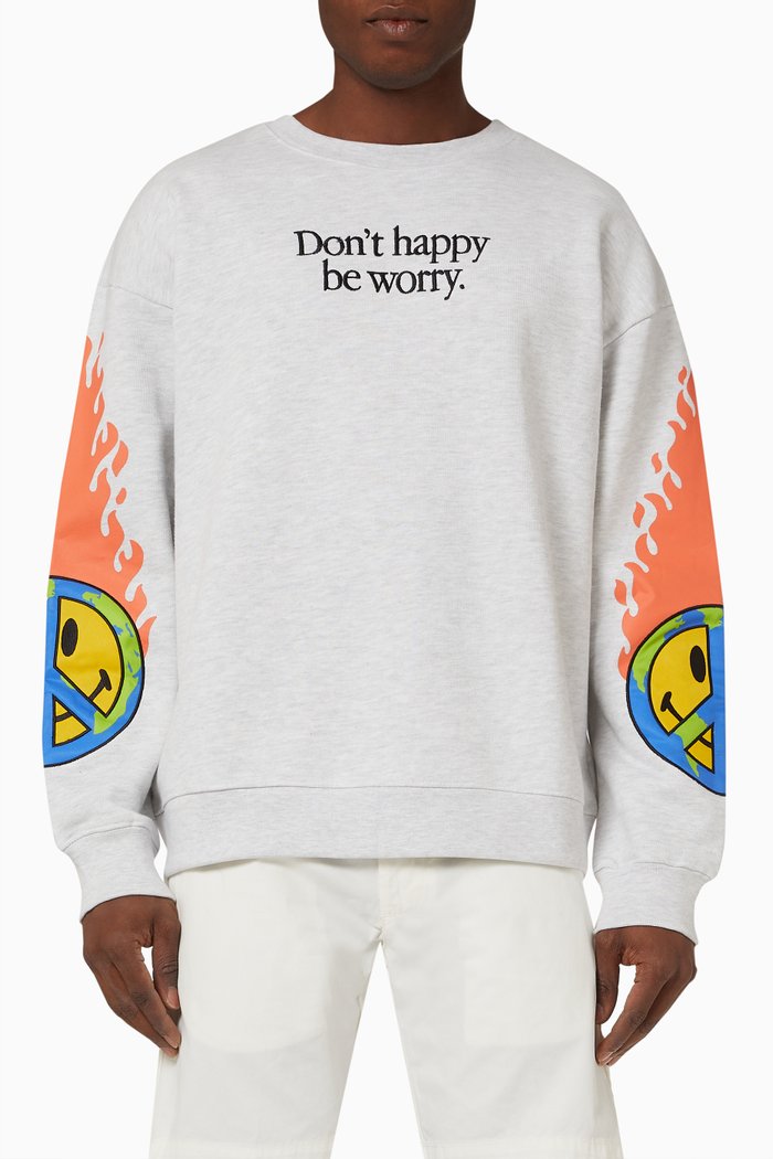 

Smiley Print Sweatshirt in Cotton, Grey