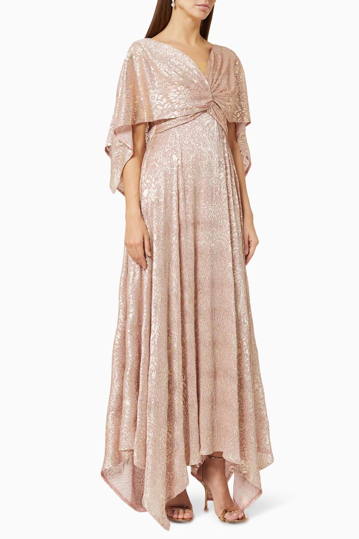 

Cape Sleeve Maxi Dress in Lurex Crepe, Pink