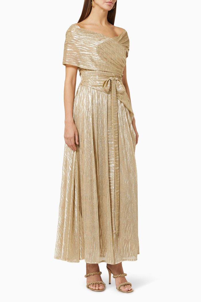 

Draped Off-the-shoulder Maxi Dress, Gold