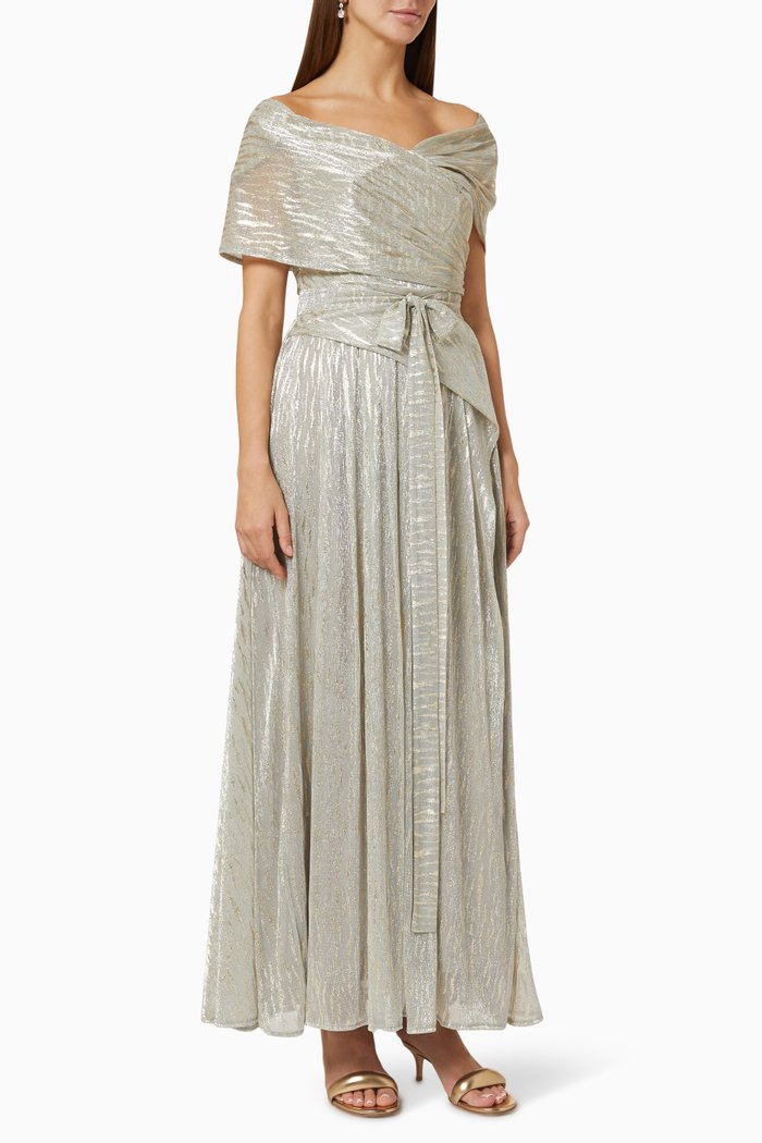 

Draped Off-the-shoulder Maxi Dress, Silver