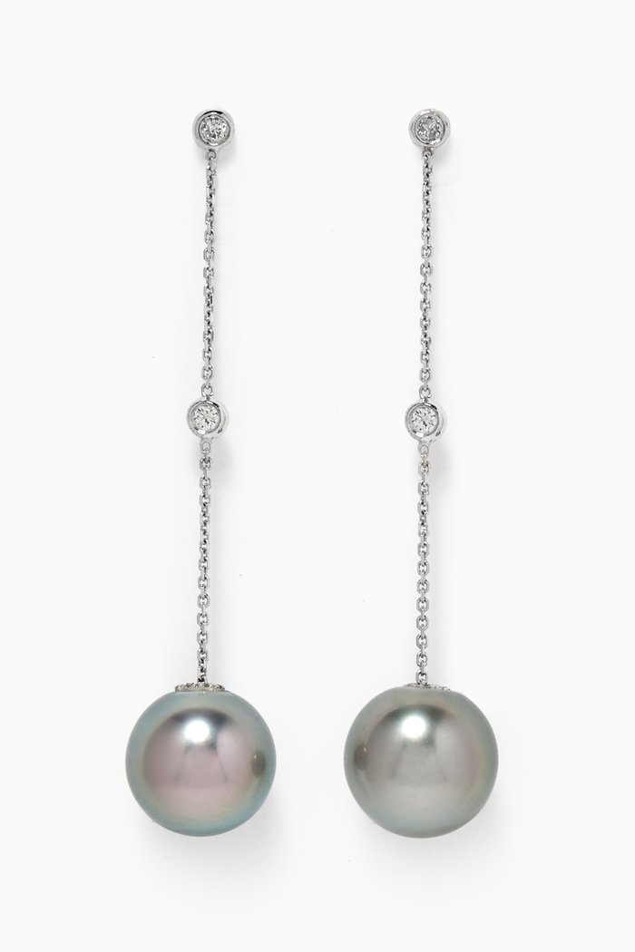 Links of Love Diamond & Pearl Drop Earrings in 18k White Gold, Silver