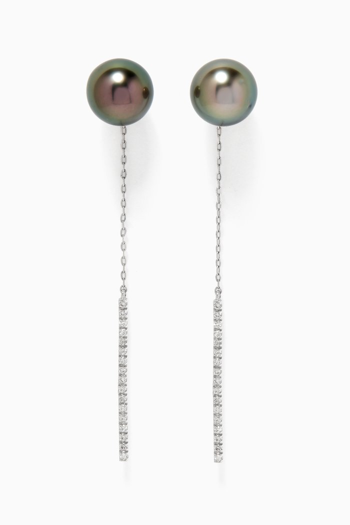 

Zoja Diamond & Pearl Chain Earrings in 18k White Gold, Silver
