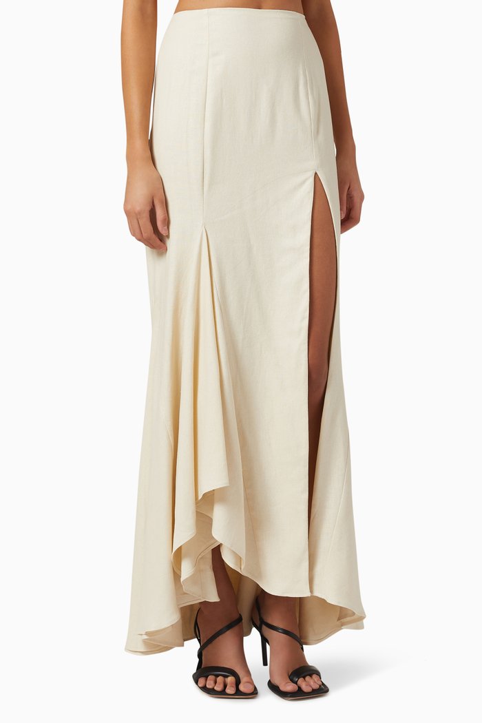

Dylan Maxi Skirt in Linen Blend, Neutral