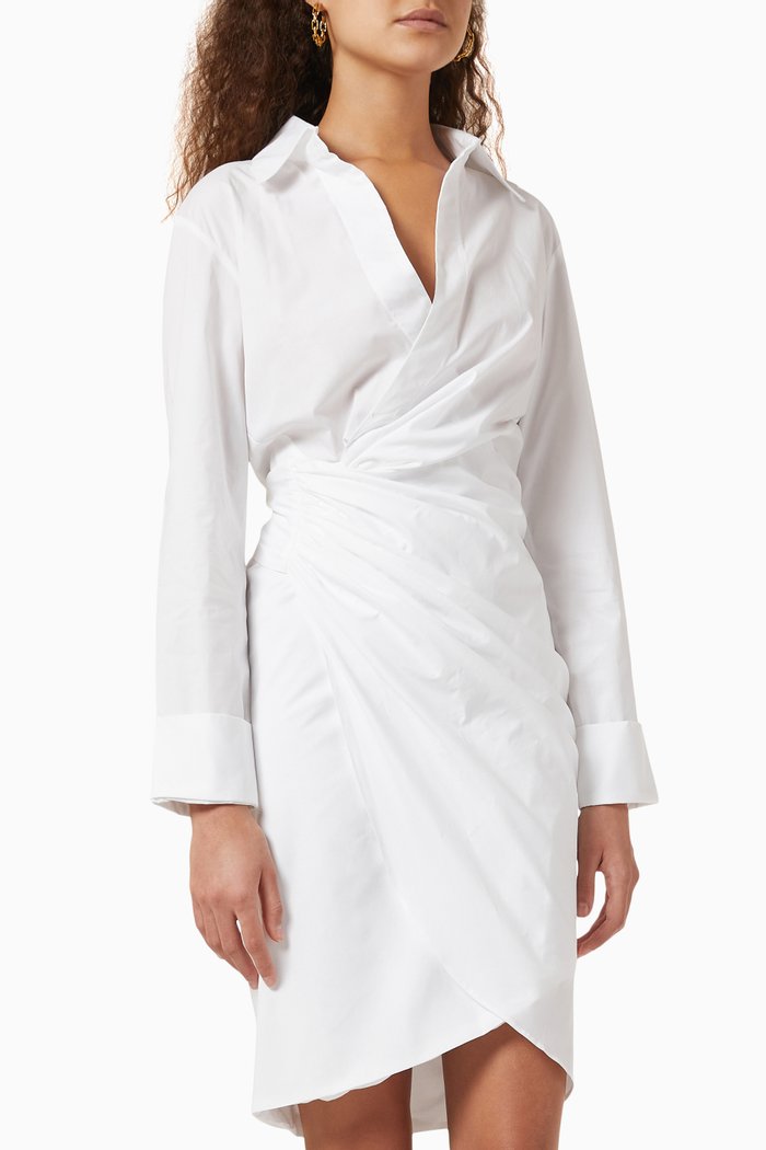 

Valentina Wrap Mini Dress in Stretch Cotton Poplin, White