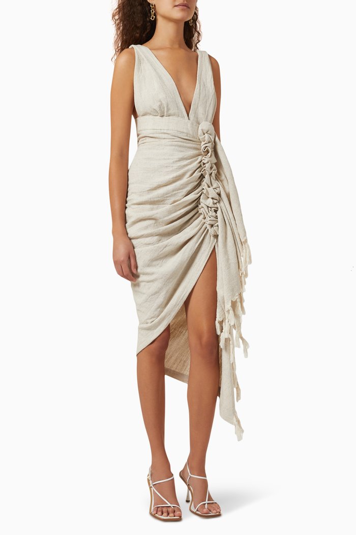 

Tulum Draped Dress in Organic Cotton, Neutral