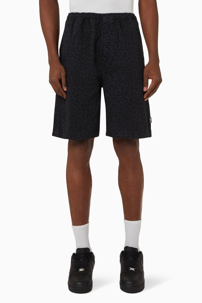 Leopard Beach Shorts in Brushed Cotton Twill, Blue