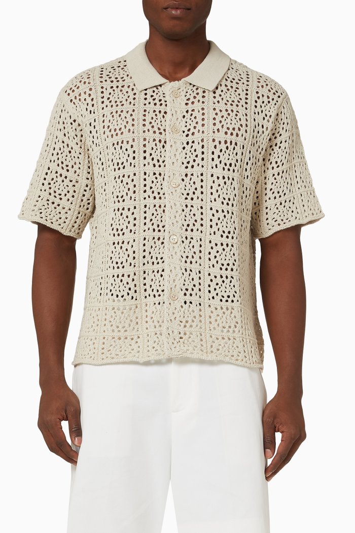 Crochet Shirt in Cotton, Neutral