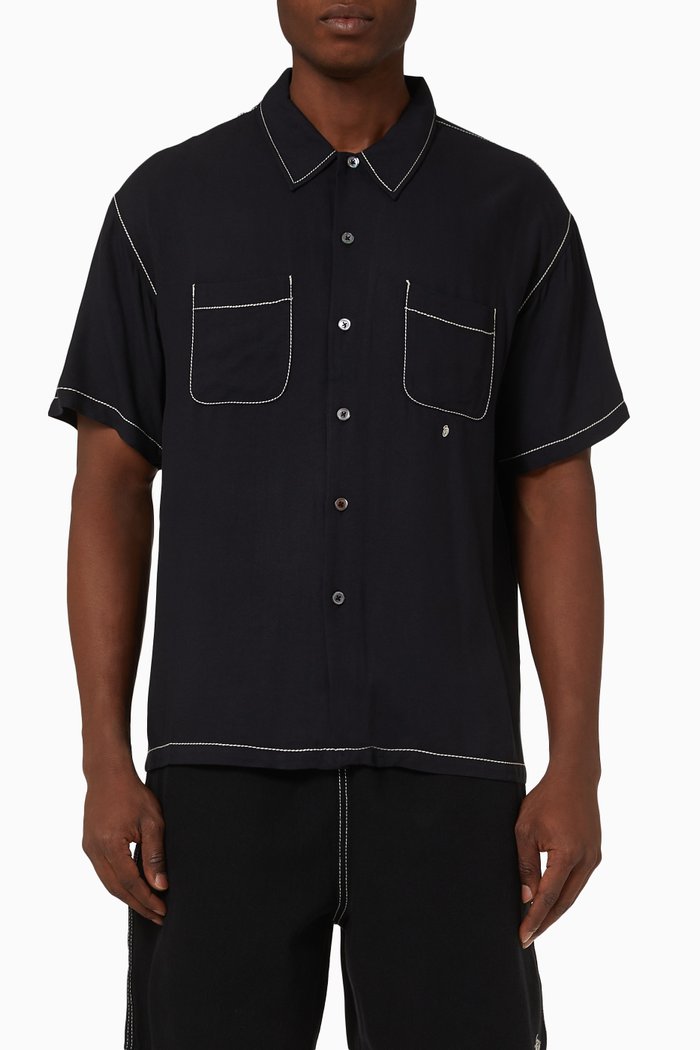 

Contrast Pick Stitched Shirt in Viscose, Black