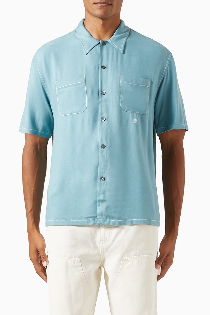 

Contrast Pick Stitched Shirt in Viscose, Blue