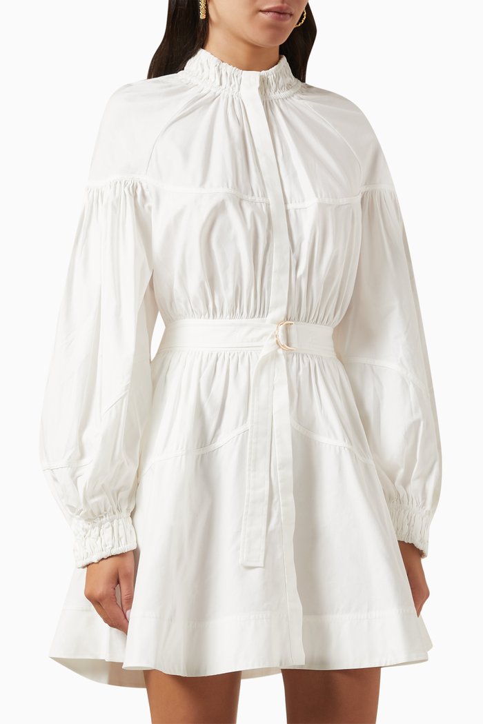 

Marquis Belted Dress in Cotton, Neutral