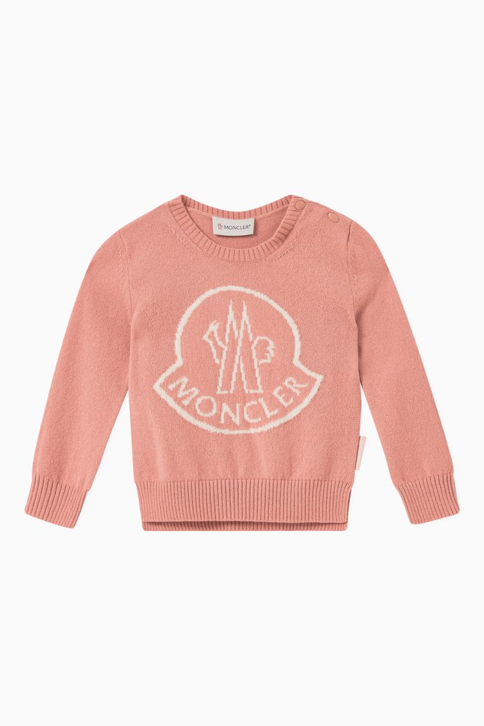 

Logo Print Sweater in Wool Blend, Pink