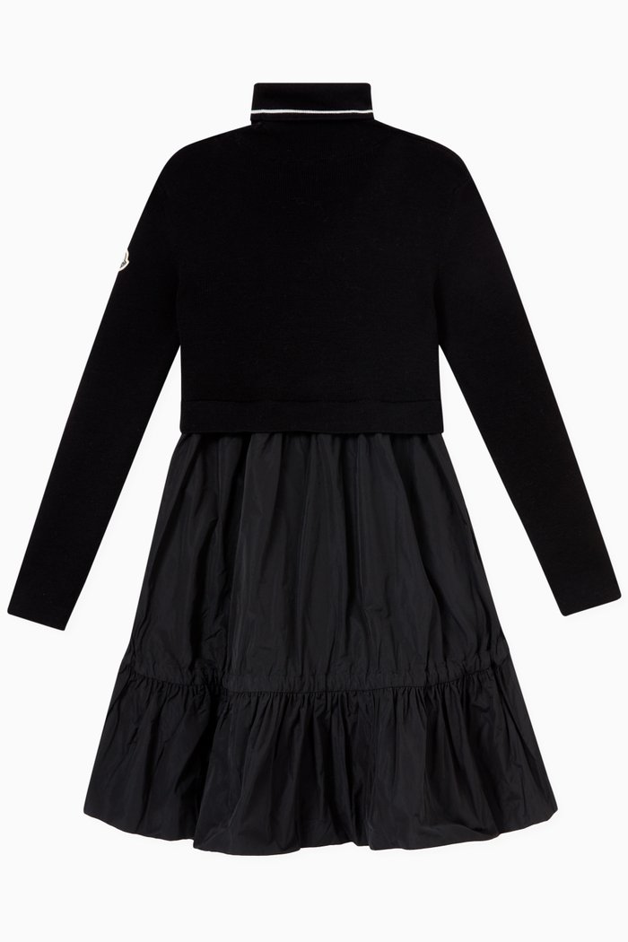 

High Neck Monotone Flared Dress, Black