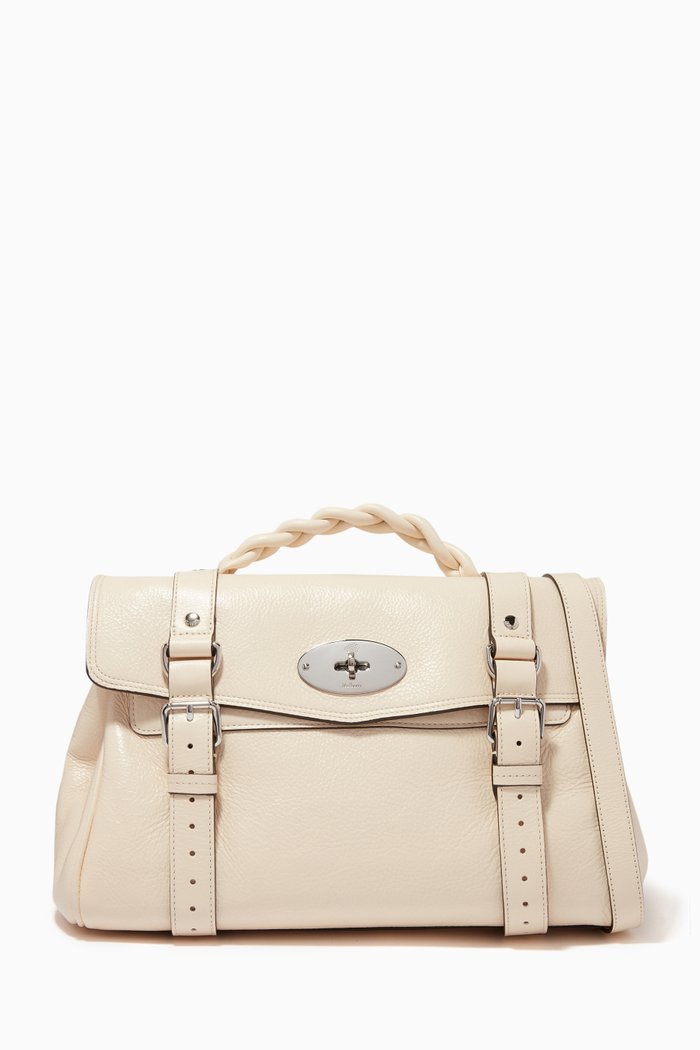 

Alexa Satchel Bag in High Shine Leather, Neutral