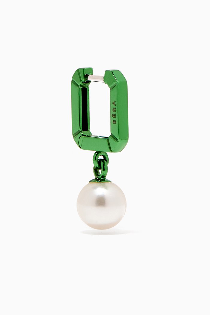 Mini Pearl Single Earring in 18kt White Gold, Green