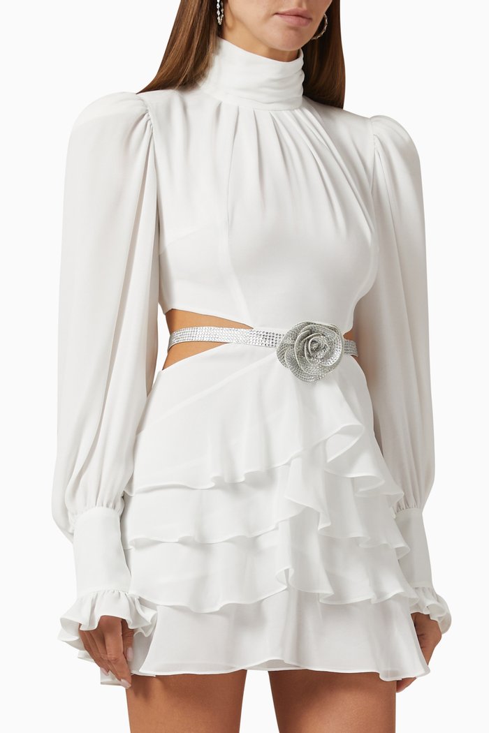 

Dakota Long Sleeve Mini Dress in Viscose, White