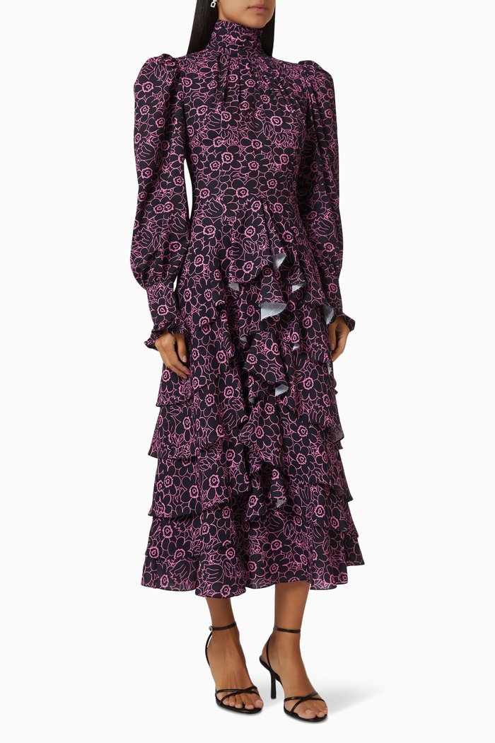 Allia Turtleneck Dress in Viscose, Black